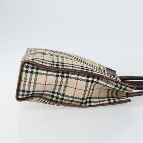 BURBERRY Nova Check Hand Bag Canvas Beige Silver Auth - Picture 9 of 15